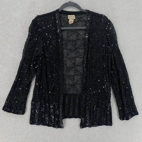 Vintage Judith Anne Creations Heavily Beaded 100% Silk‎ Jacket Sequin Womens XS